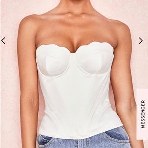 House of CB SIMONE White Satin Scallop Edge Corset